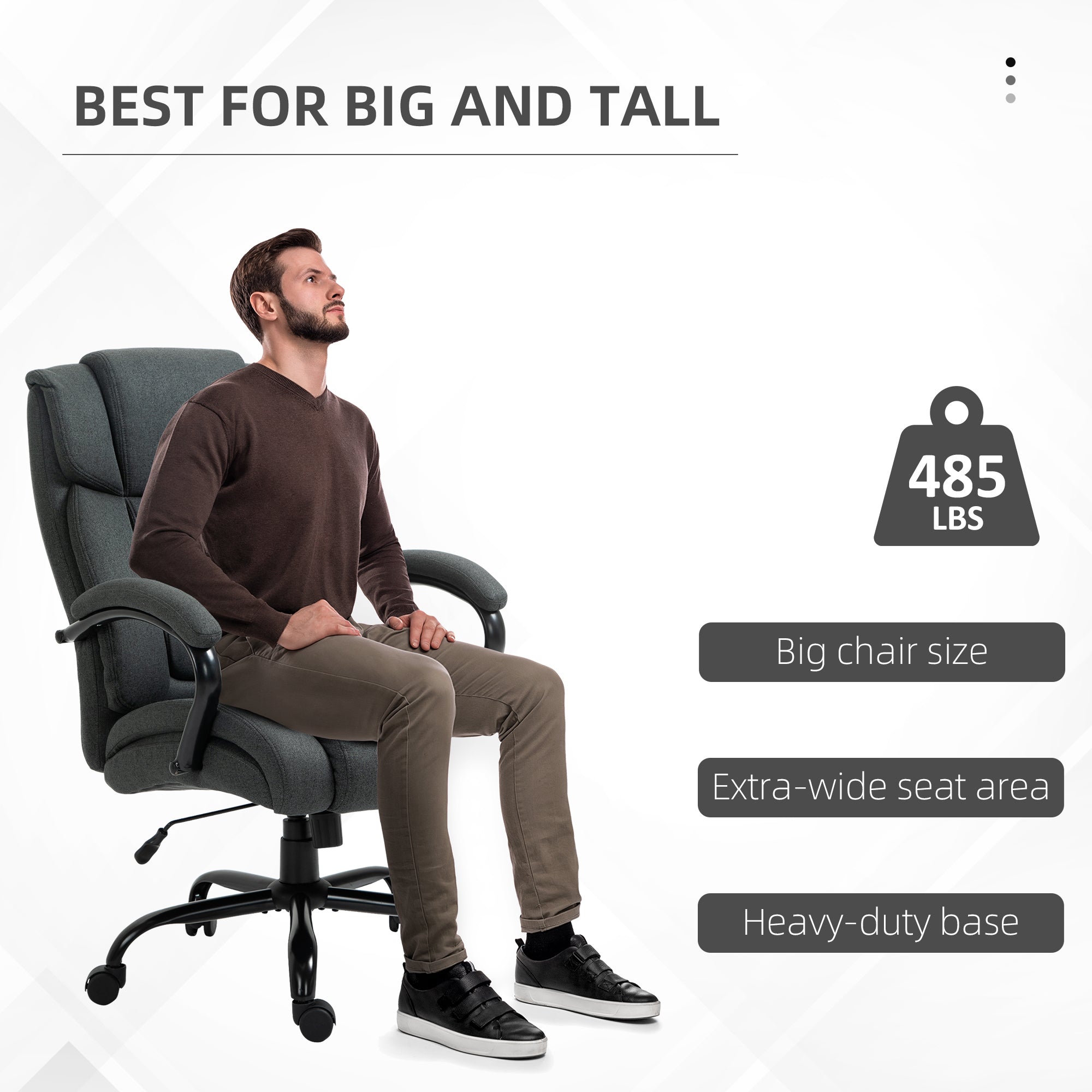 High Back Big and Tall Executive Office Chair 484lbs with Wide Seat, Computer Desk Chair with Linen Fabric, Adjustable Height, Swivel Wheels, Charcoal Grey