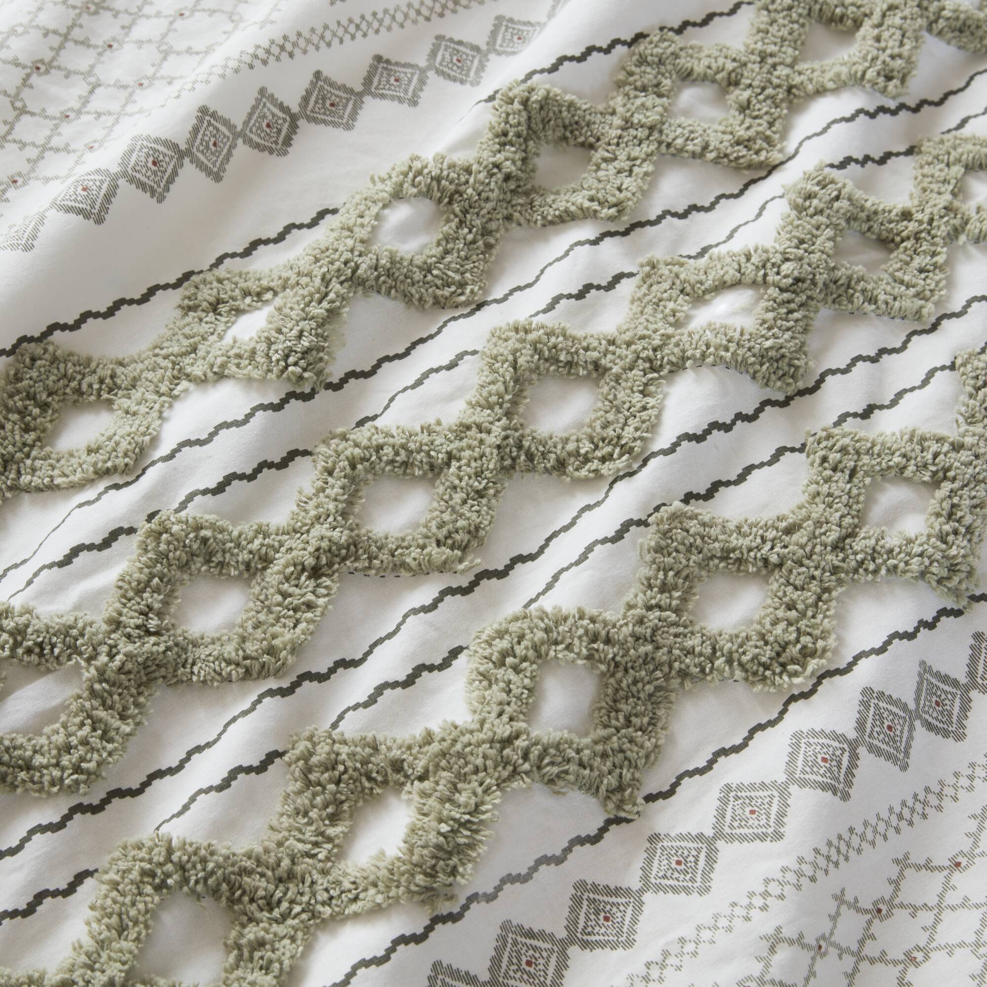 Imani - 3 Piece Full/Queen Printed Comforter Set - Sage/Ivory