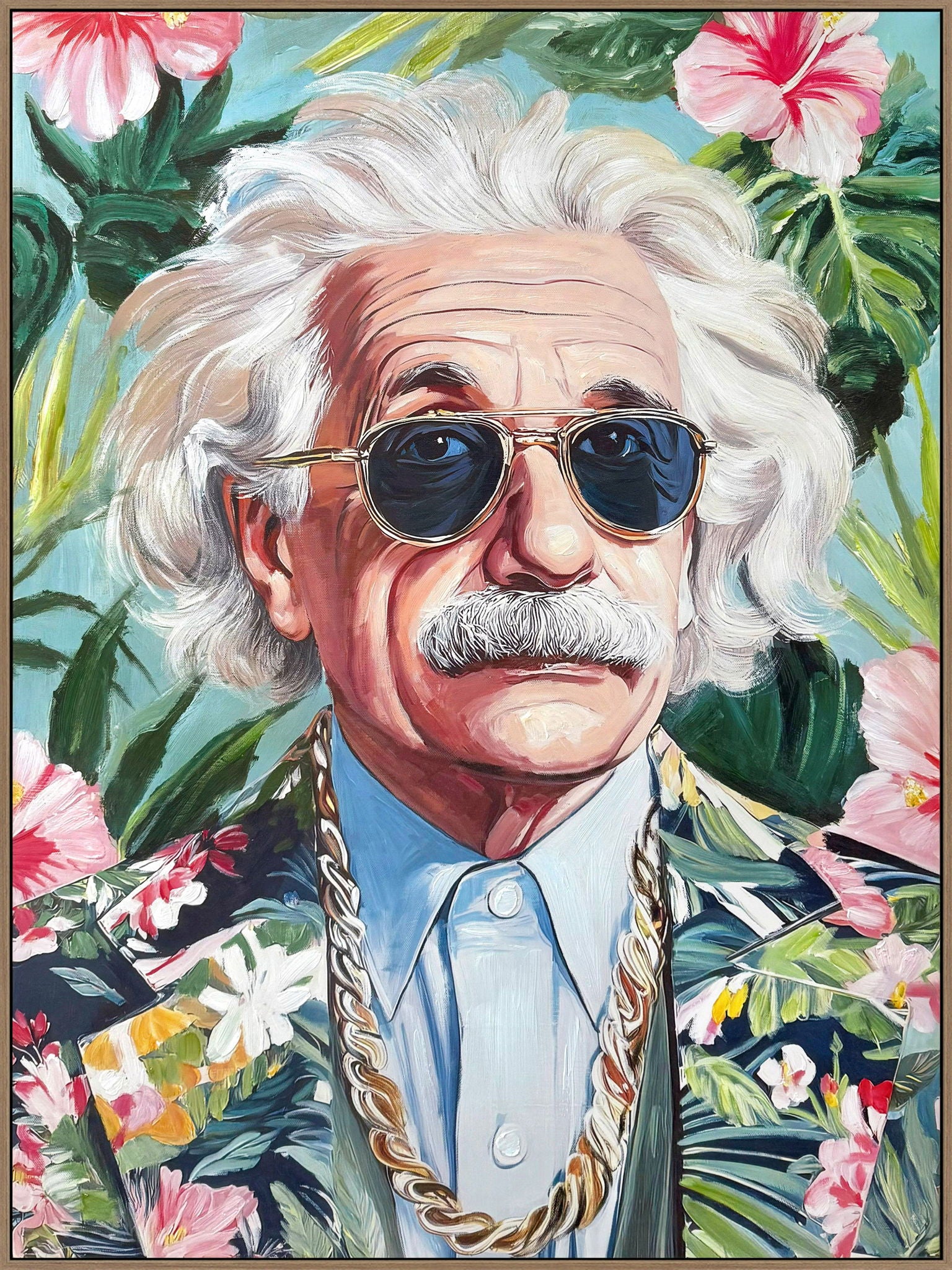 Tropical Icon I Hand-Embellished Canvas In Frame - Blue / Green