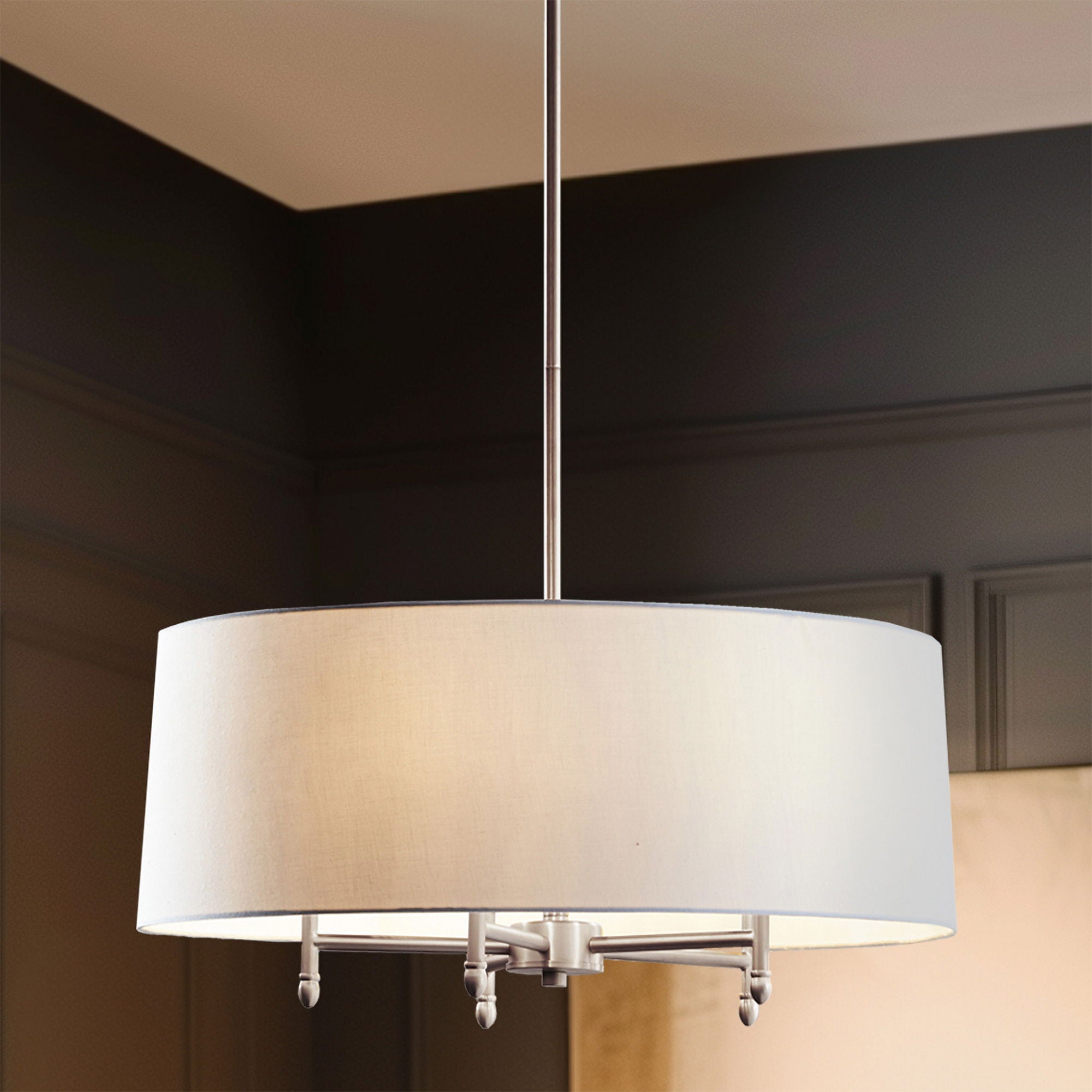 Presidio - 5-Light White Drum Shade Chandelier - Silver / White