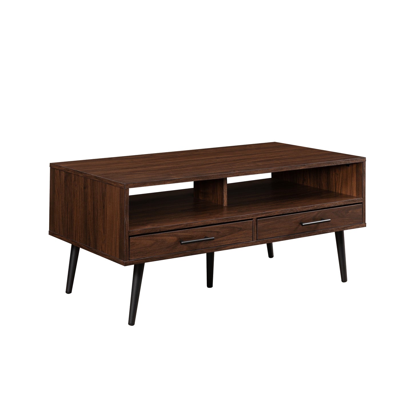 Contemporary 2-Drawer Low Coffee Table – Dark Walnut