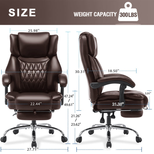 High Back Massage Reclining Office Chair with Footrest - Executive Computer Home Desk Massaging Lumbar Cushion , Adjustable Angle , Breathable Thick Padding for Comfort