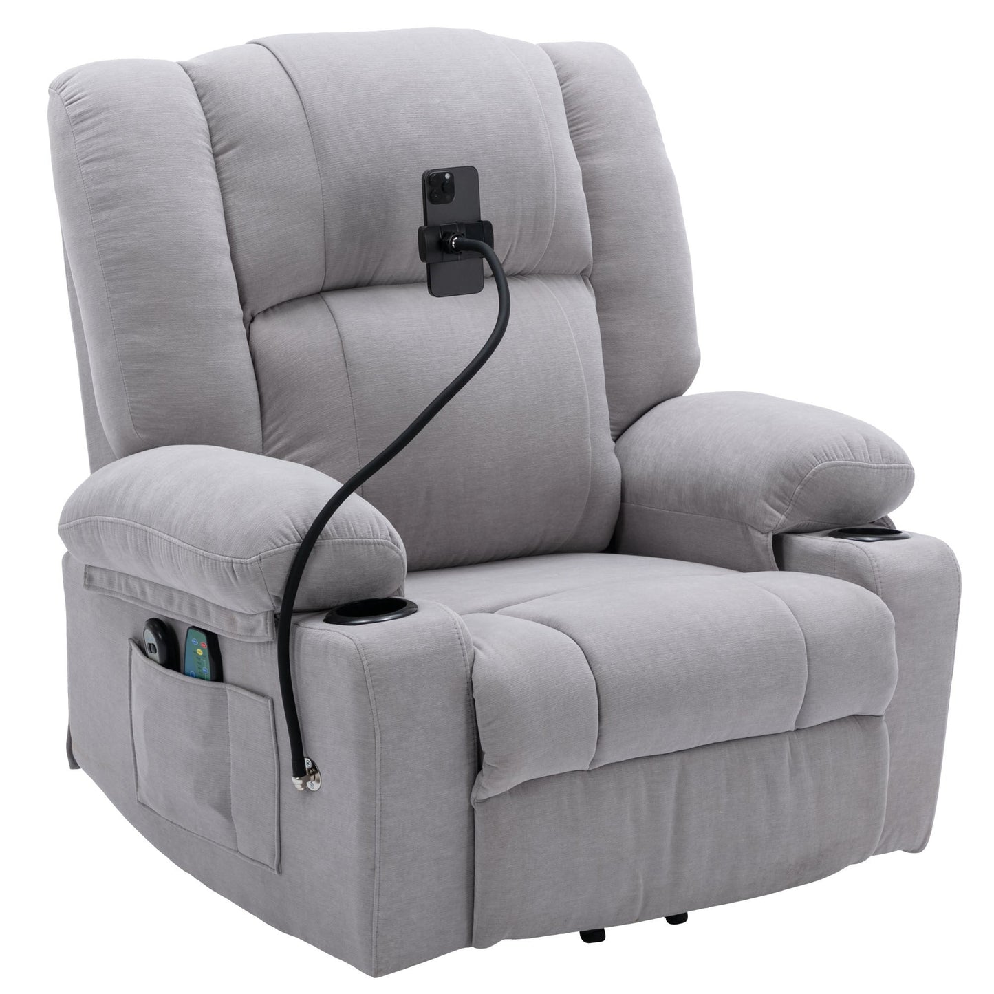 Power Lift Recliner Chair Electric Recliner for Elderly Recliner Chair with Massage and Heating Functions, Remote, Phone Holder Side Pockets and Cup Holders for Living Room, Grey