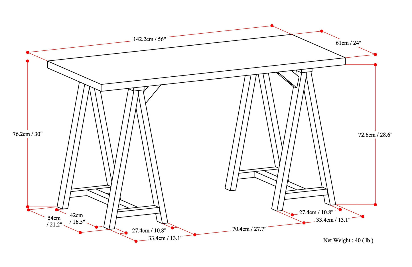 Sawhorse - Writing Desk - Distressed Grey