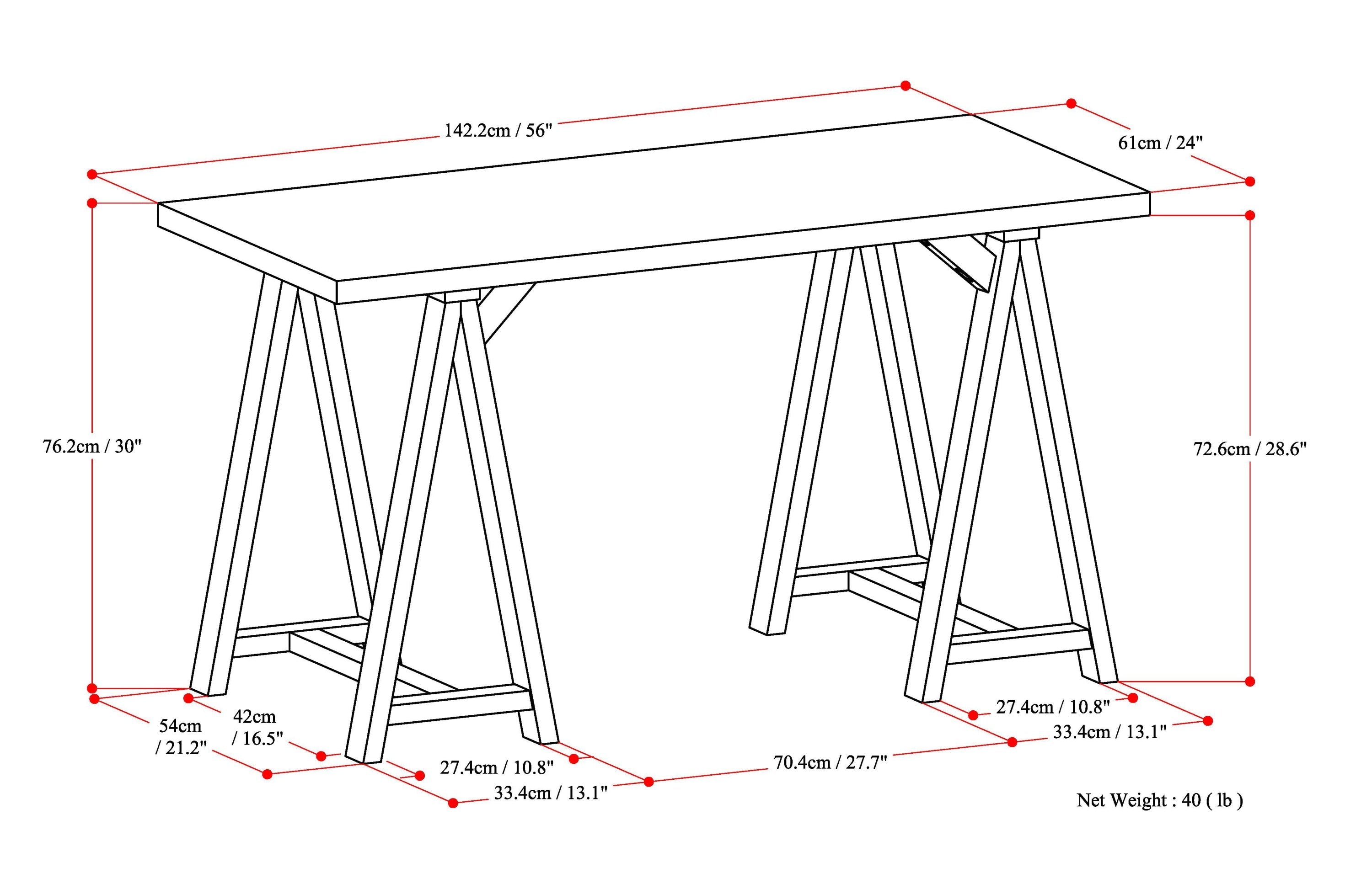 Sawhorse - Writing Desk - Medium Saddle Brown