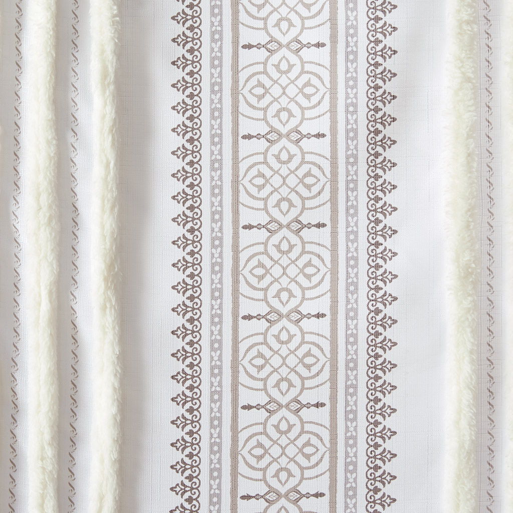 Samara - 50x84" Poly Printed Curtain Panel With Tufted Stripe And Lining - White / Brown