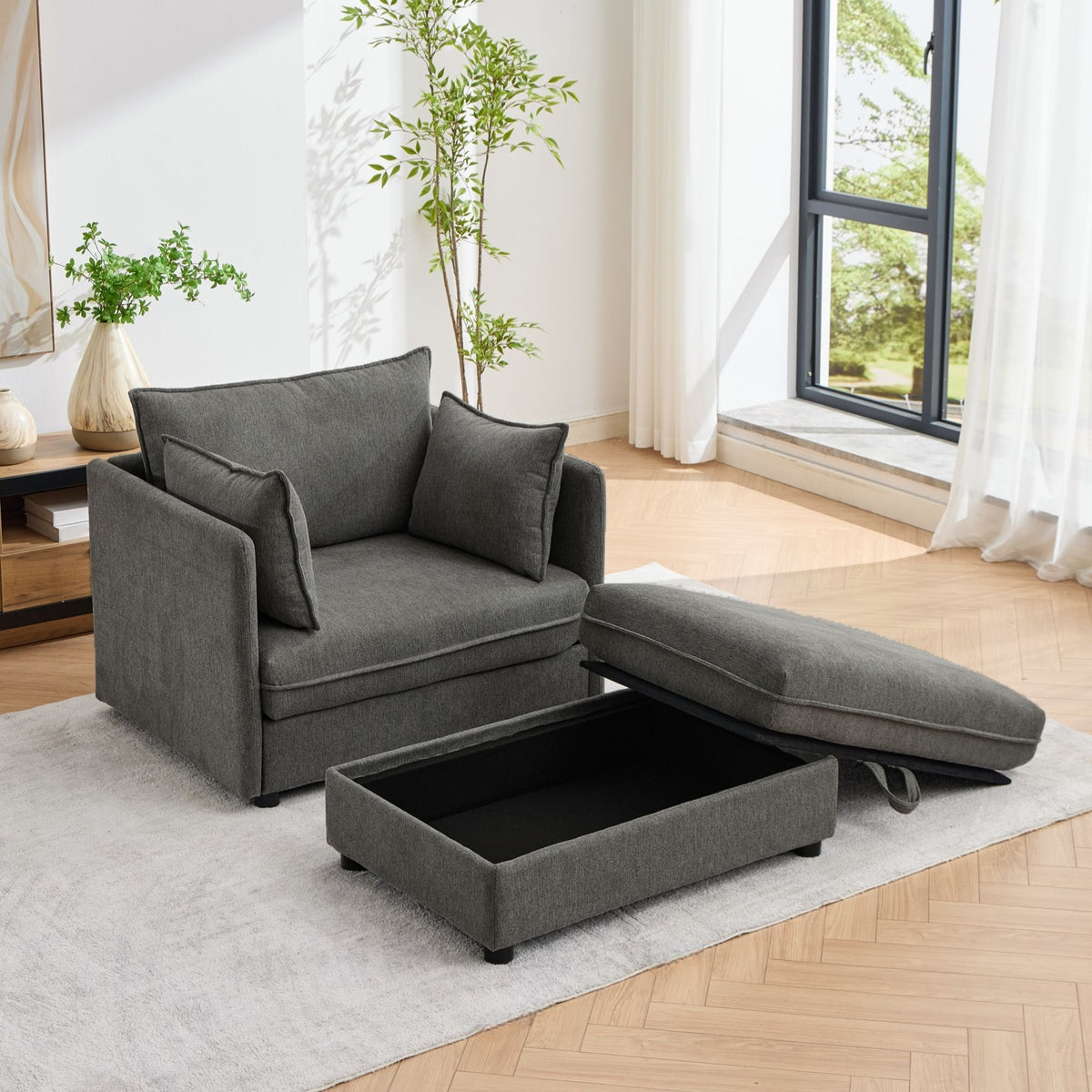 Oversized Deep Seat Accent Chair With Matching Storage Ottoman & Throw Pillows
