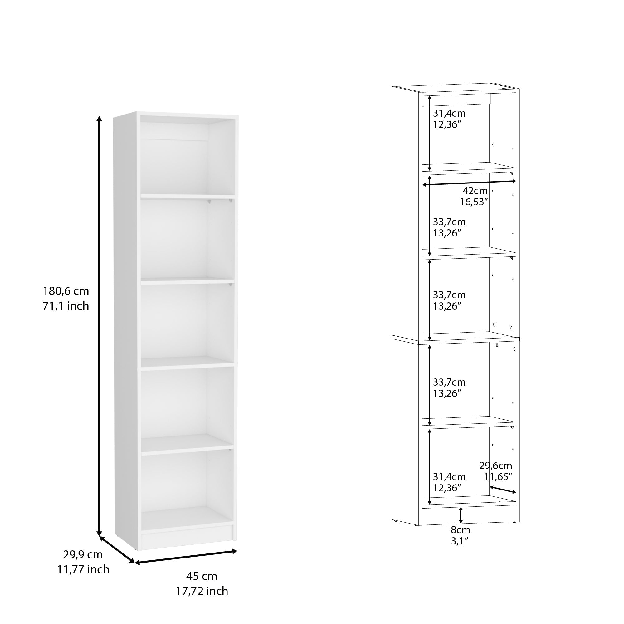 DEPOT E-SHOP Vinton XS Bookcase Compact Bookshelf with Multiple Shelves, White