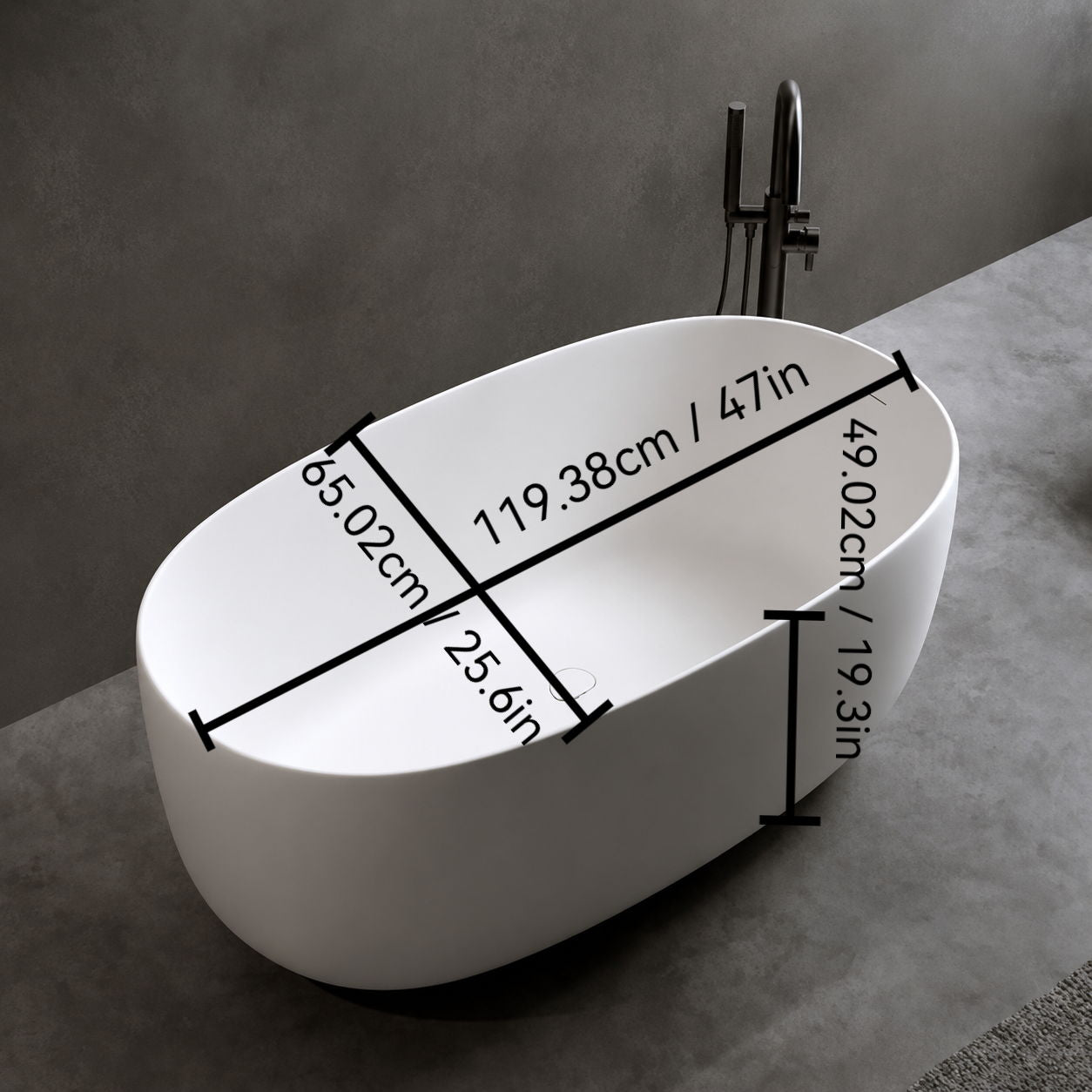 Independent Solid Surface Resin Stone Bathtub, A Modern Designed Independent Bathtub With Pop-Up Drainage And Overflow Pipes, Suitable For Small Households - Matte White
