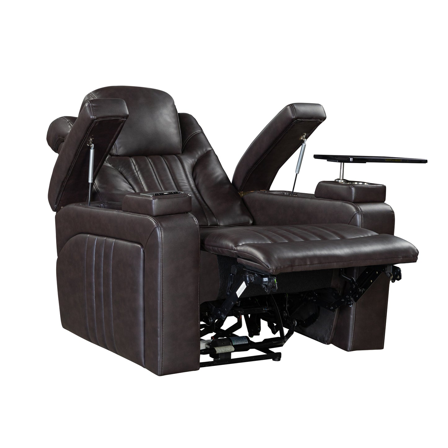 PU Leather Power Recliner Home Theater Recliner with Power Adjustable Headrest, Wireless Charging Device, USB Port, Storage Arms, Cup Holder and Swivel Tray Table for Living Room, Brown