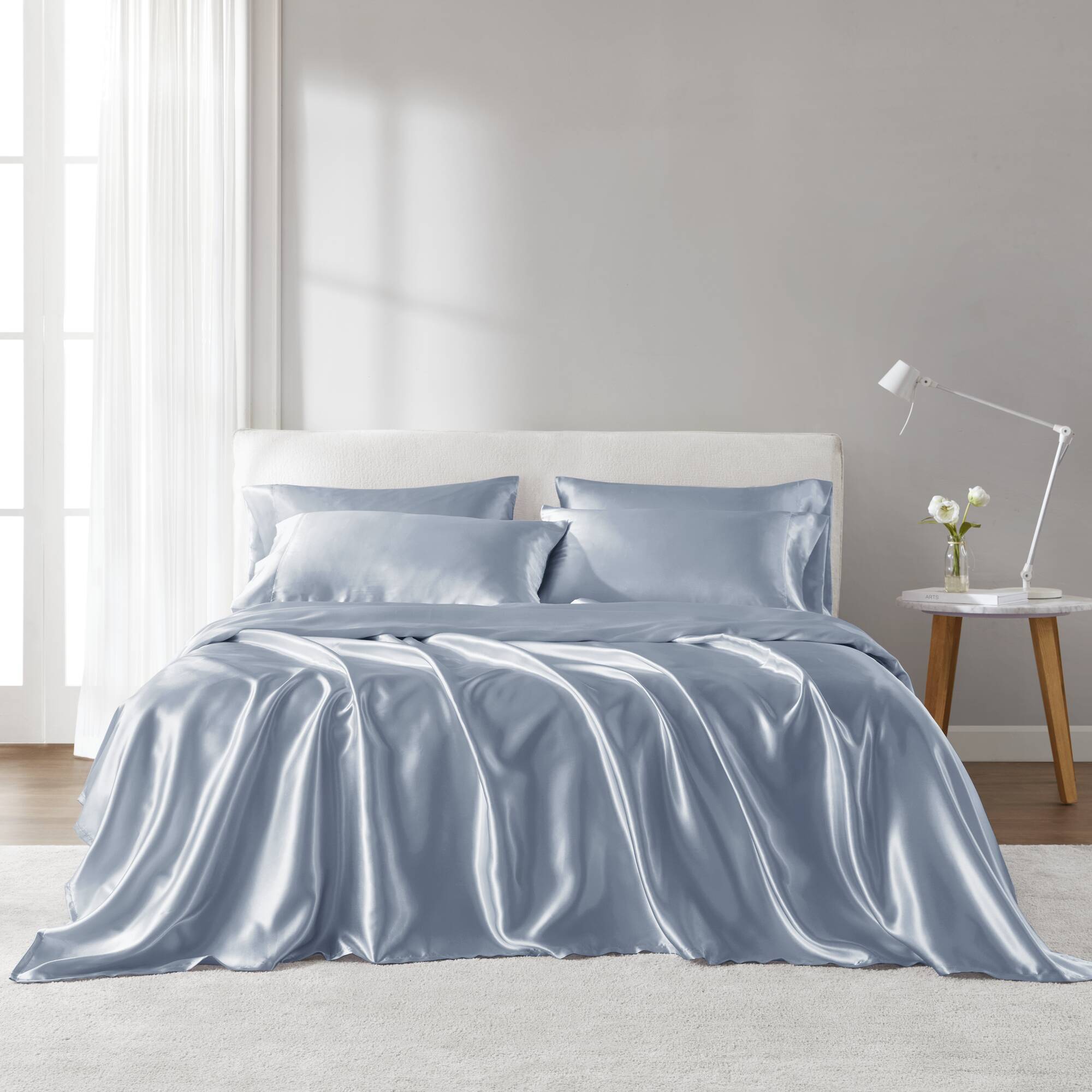 Satin - 6 Piece Full Luxury Sheet Set - Blue