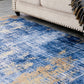 ZARA Collection Abstract Design Blue Gold Machine Washable Super Soft Area Rug