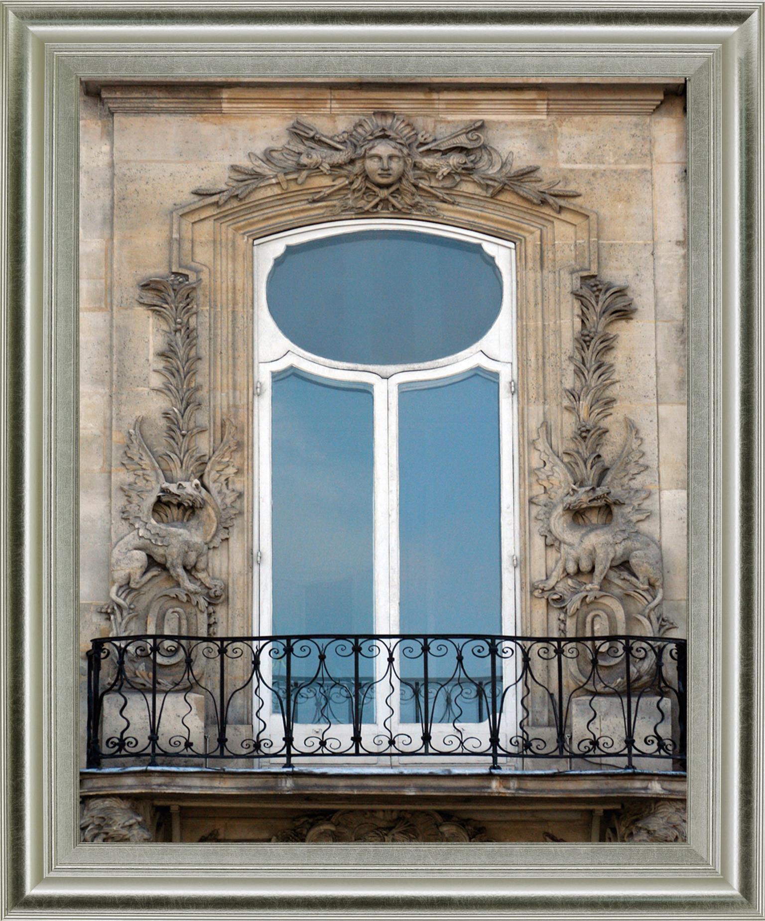 Ornate Balcony Gaze - 28" x 34" Framed Wall Art - Gray