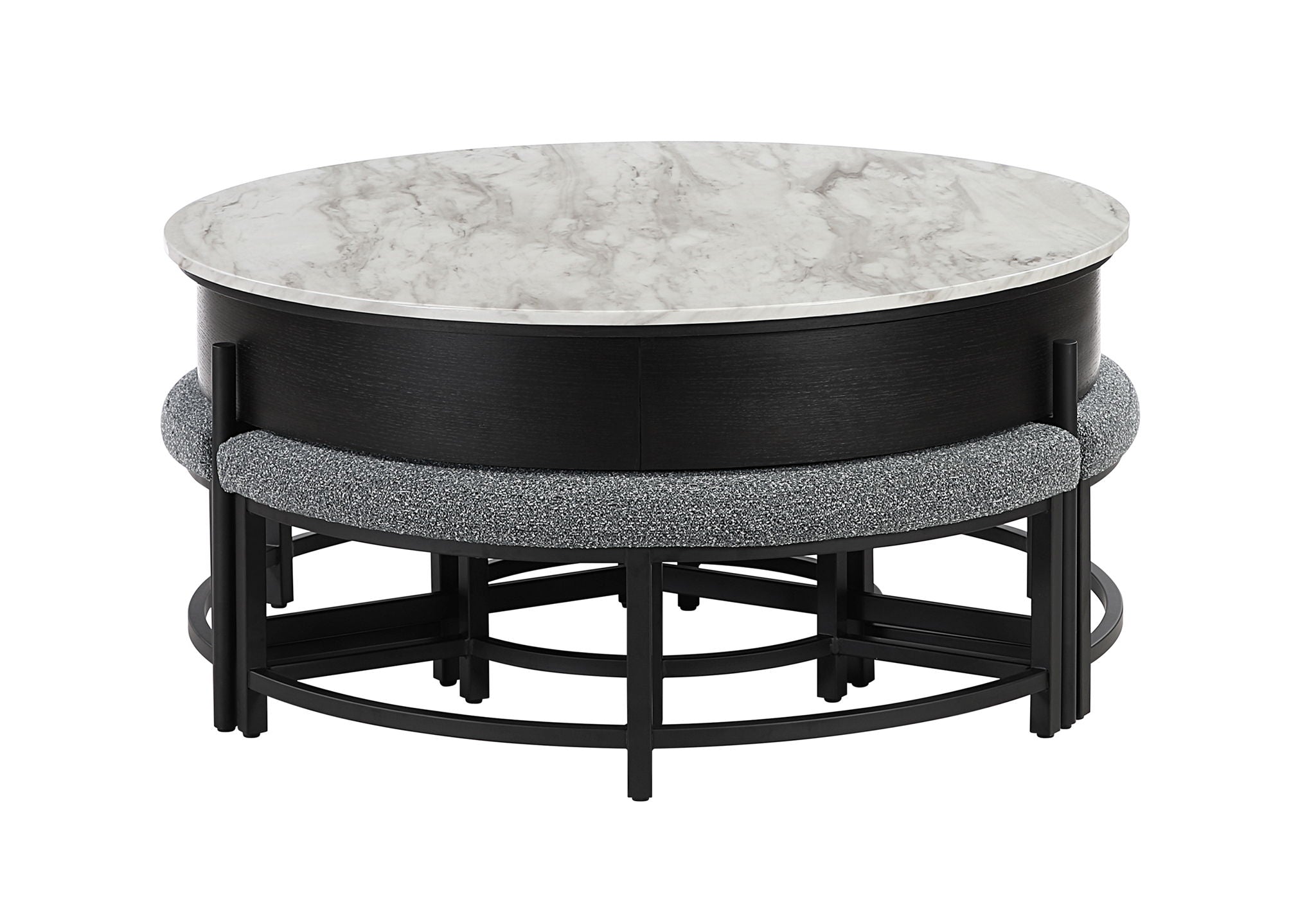 T42 - 4 Piece Living Room Set (Coffee Table With 3 Stools) - Black / Dark Gray