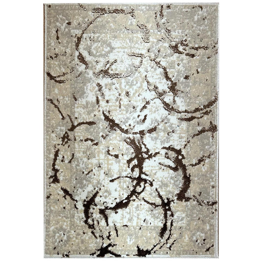 Penina Luxury Area Rug in Beige and Gray with Bronze Circles Abstract Design