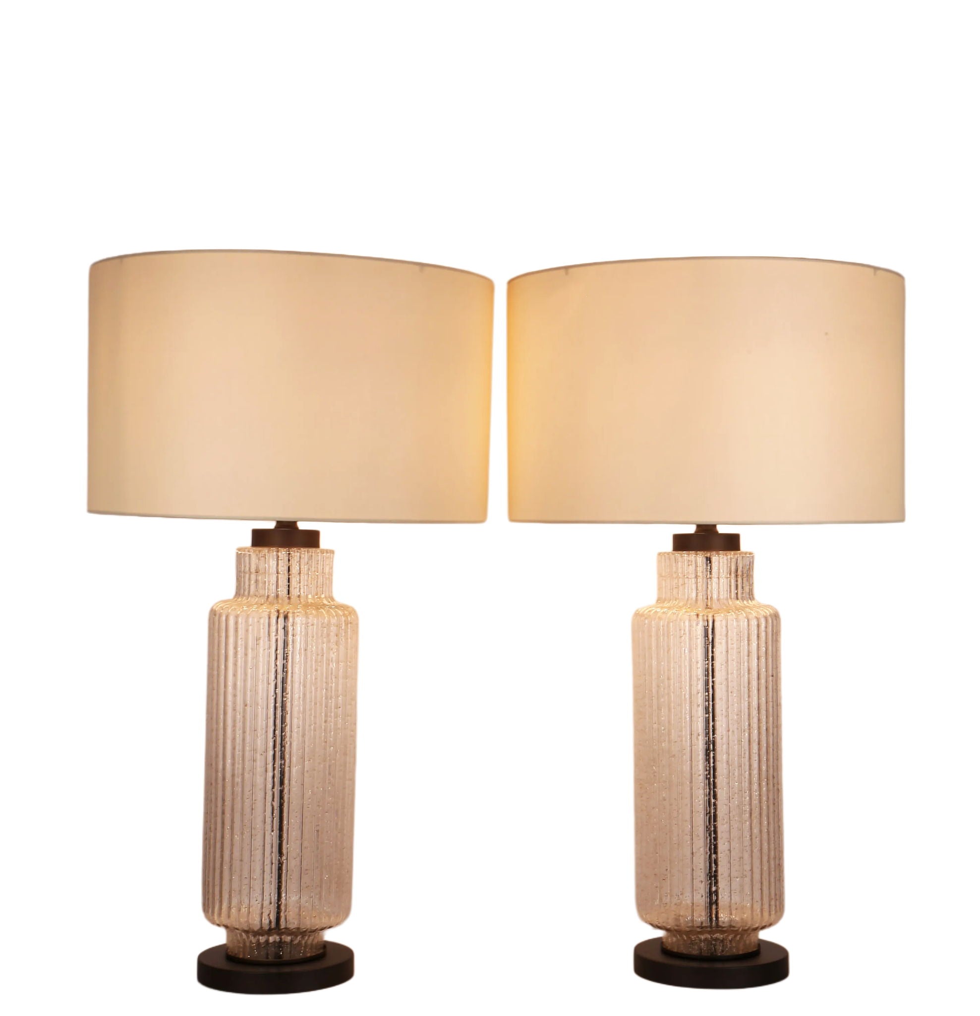 Lumina Ripple Ribbed Glass & Metal Table Lamp (Set of 2) - Clear Glass With Gold Flecks / Oil Bronze