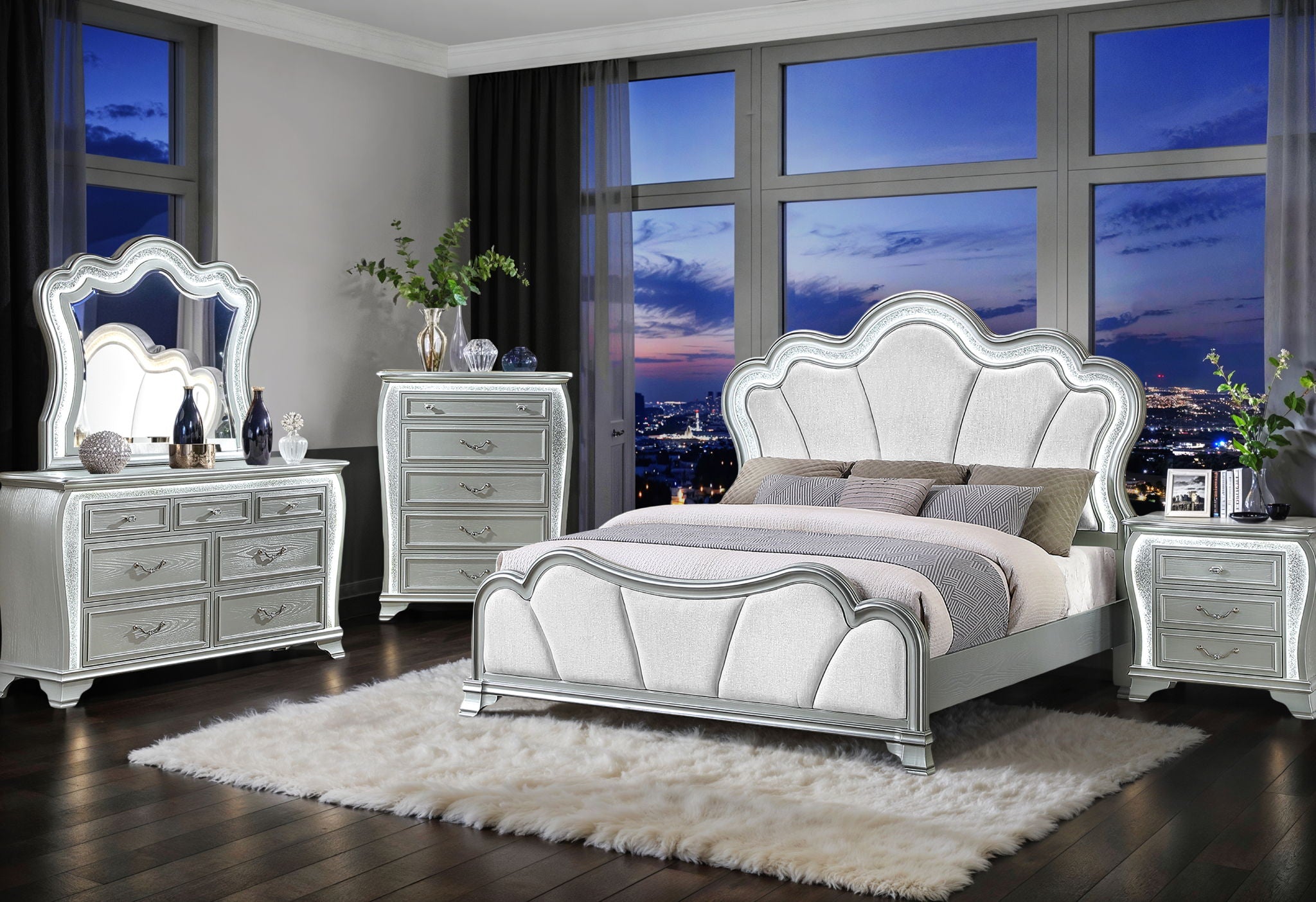 Aria - Queen Bed Headboard With LED - Silver