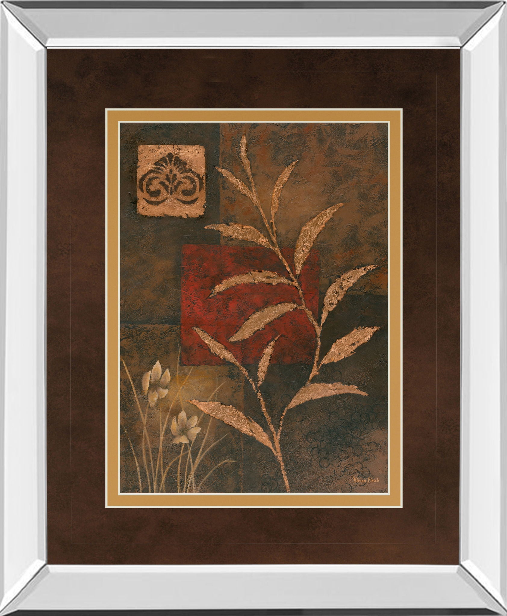 Copper Rhythm Il By Vivian Flasch - Mirror Framed Print Wall Art - Light Brown