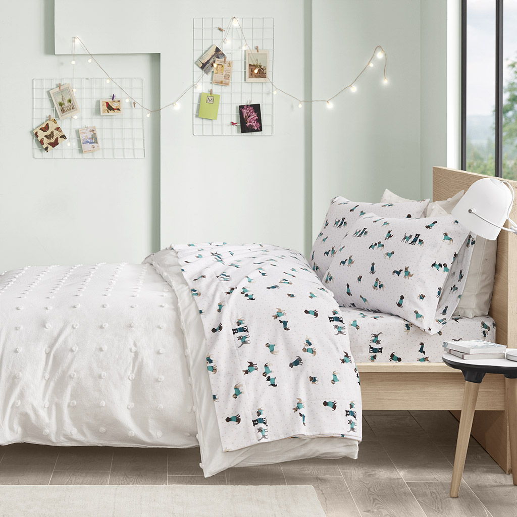 Cozy Soft - Twin Long Novelty Print Sheet Set - Teal Dogs