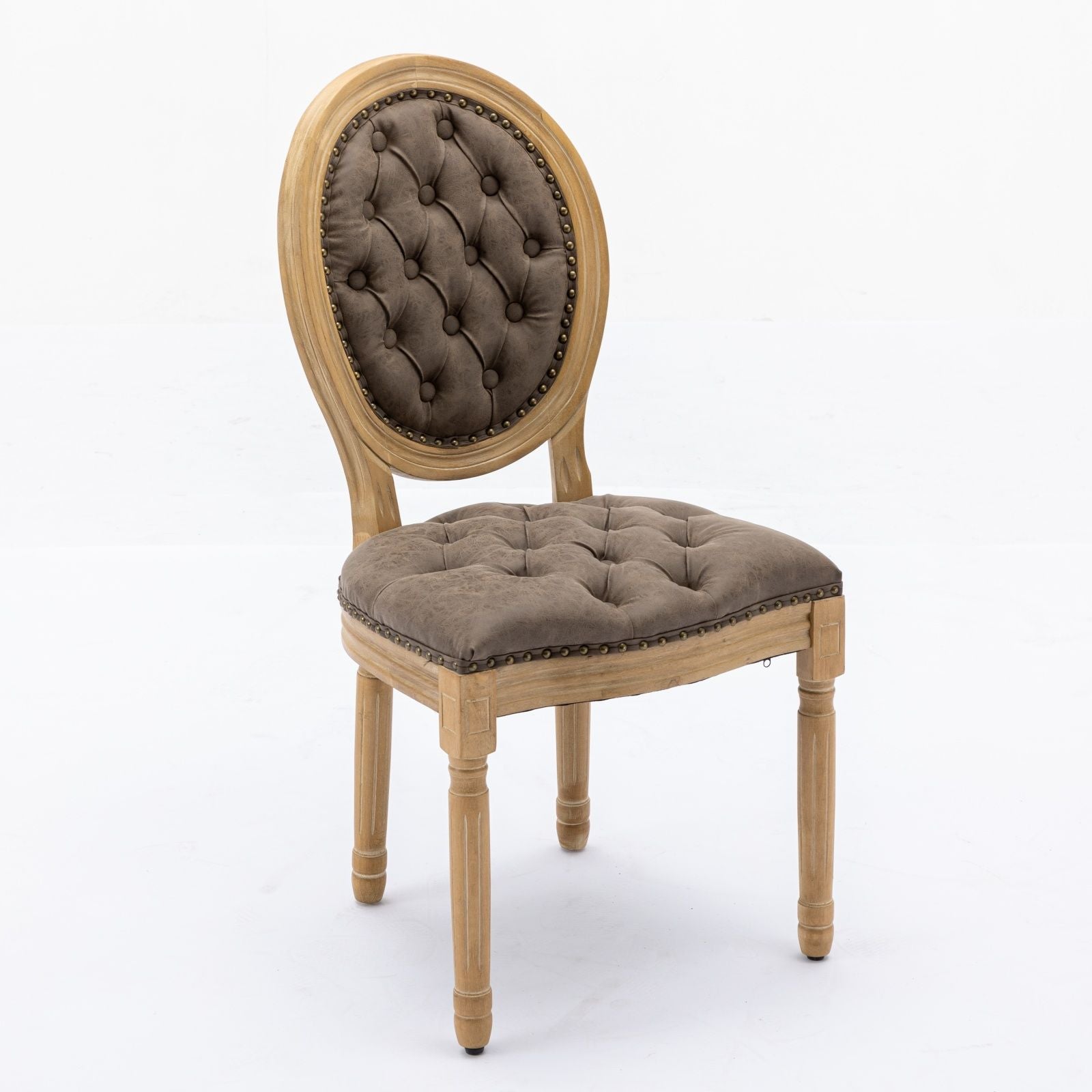 French Style Solid Wood Frame Antique Painting, Hand-Pulled Buckle Decoration Artificial Dining Chair With Nailhead Trim, Wood Legs