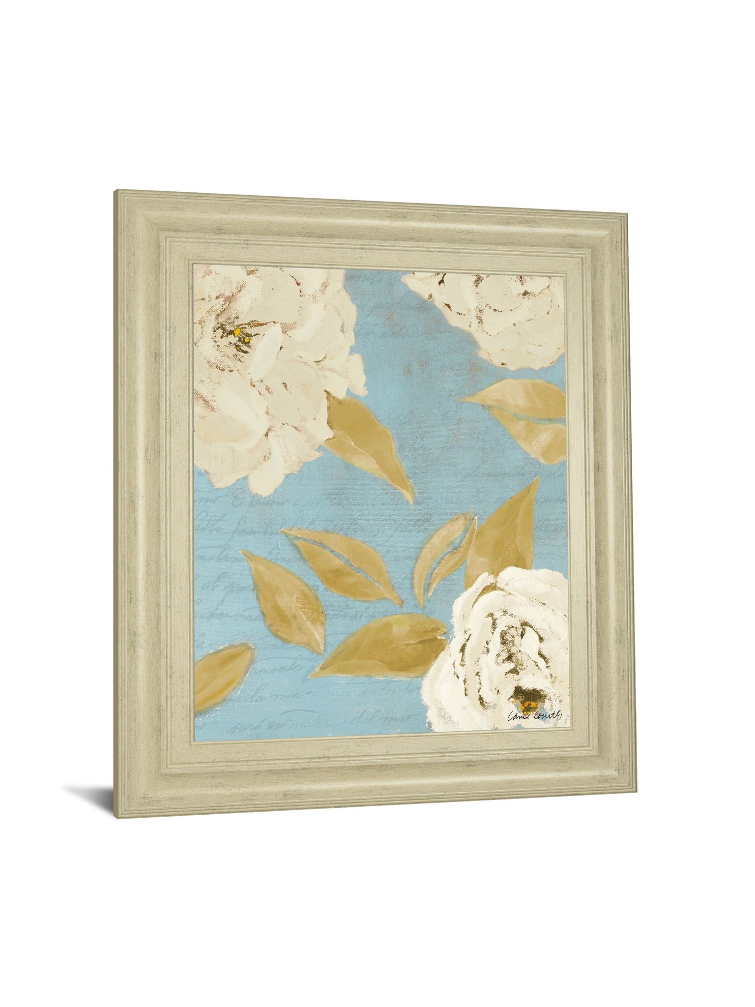 Scripted Poetic Peonies I By Lanie Loreth - Framed Print Wall Art - Light Blue