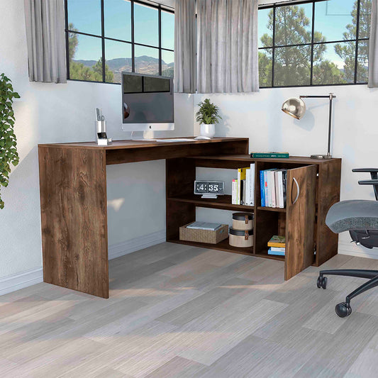 Axis Modern L-Shaped Computer Desk with Open & Closed Storage -Dark Brown