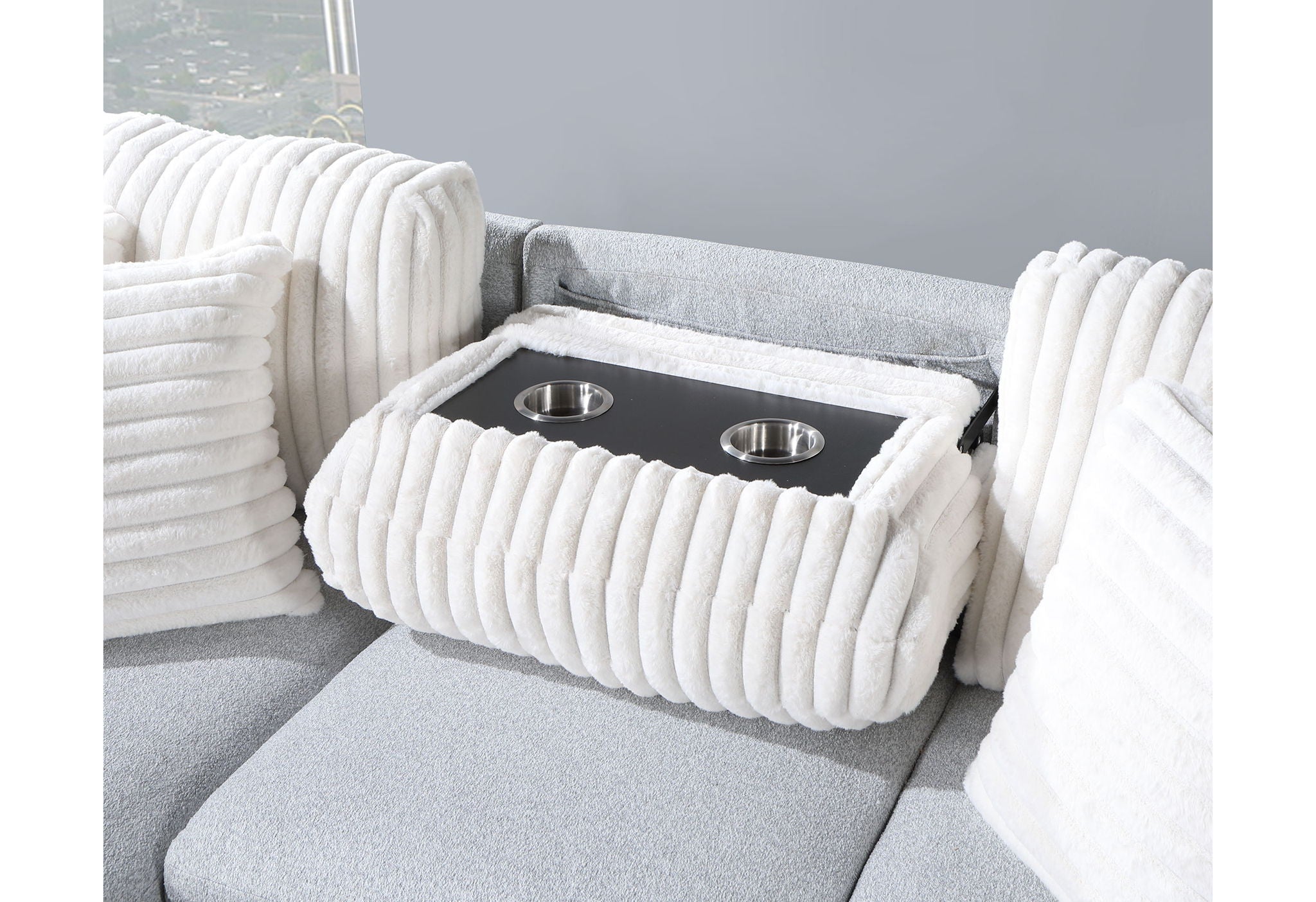 U0204 - Reversible Pull Out Sofa Bed - Light Gray / White