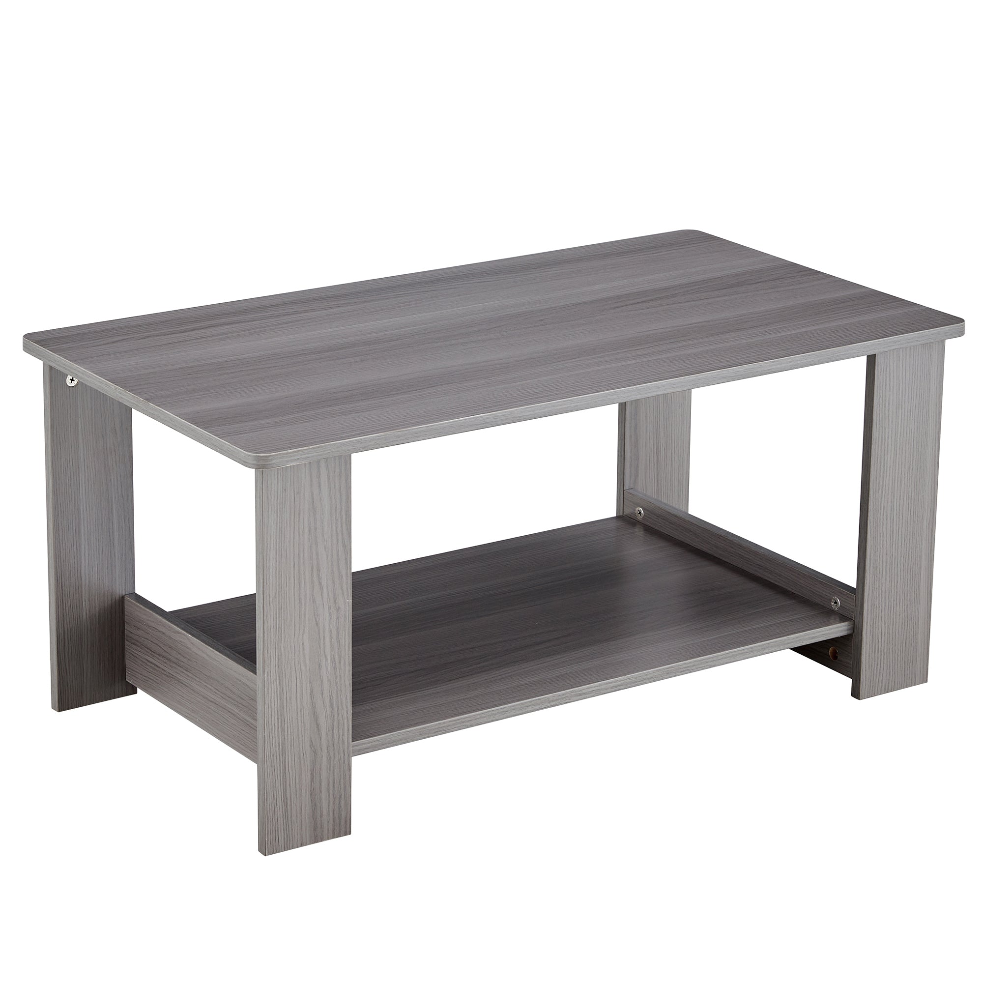 Modern minimalist gray wood grain double layered rectangular coffee table,tea table.MDF material is more durable,Suitable for living room, bedroom, and study room.19.6"*35.4"*16.5" CT-16