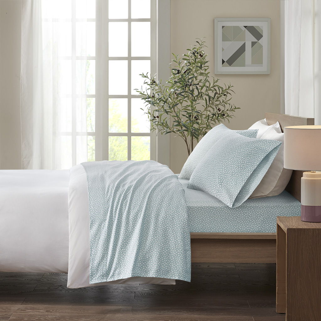 Cozy Flannel - Queen Printed Sheet Set - Aqua Dots