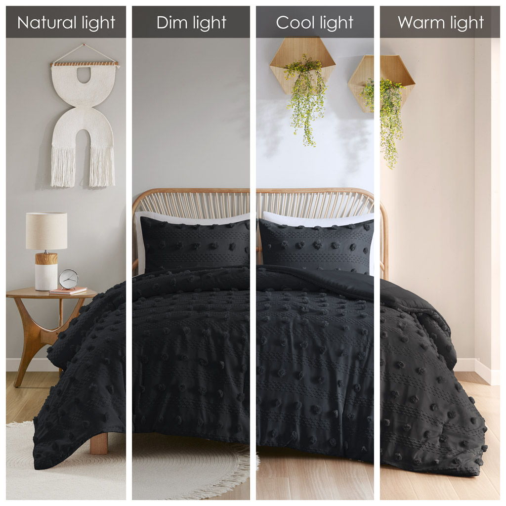Lucy - Clip Jacquard King Comforter Set - Black