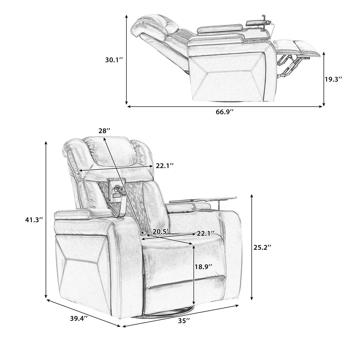 270 Degree Swivel PU Leather Power Recliner Individual Seat Home Theater Recliner with  Comforable Backrest, Tray Table,  Phone Holder, Cup Holder,  USB Port, Hidden Arm Storage for Living Room, Red