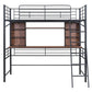 Twin Size Loft Bed with Desk and Shelf , Loft Bed with Ladder,Twin,Black