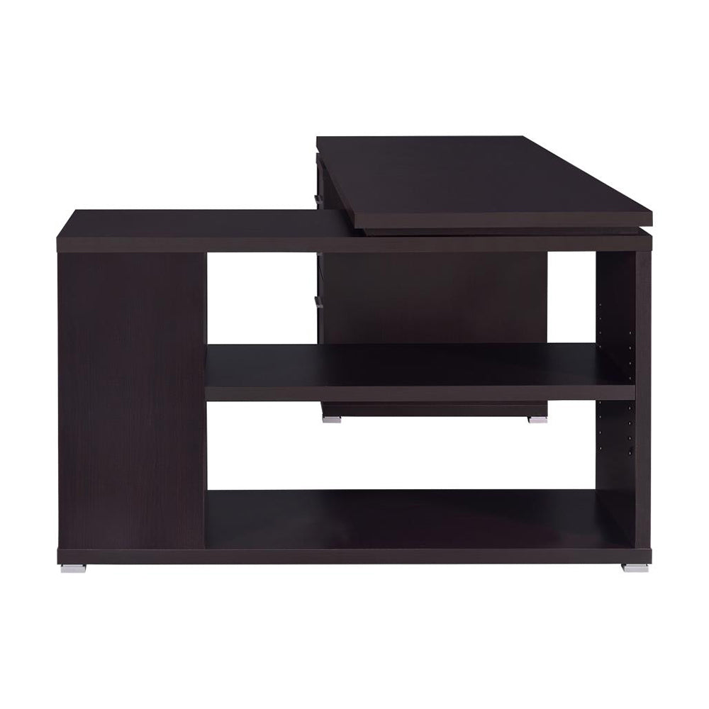 L-Shape Office Desk With Drawers and Shelves, Cappuccino