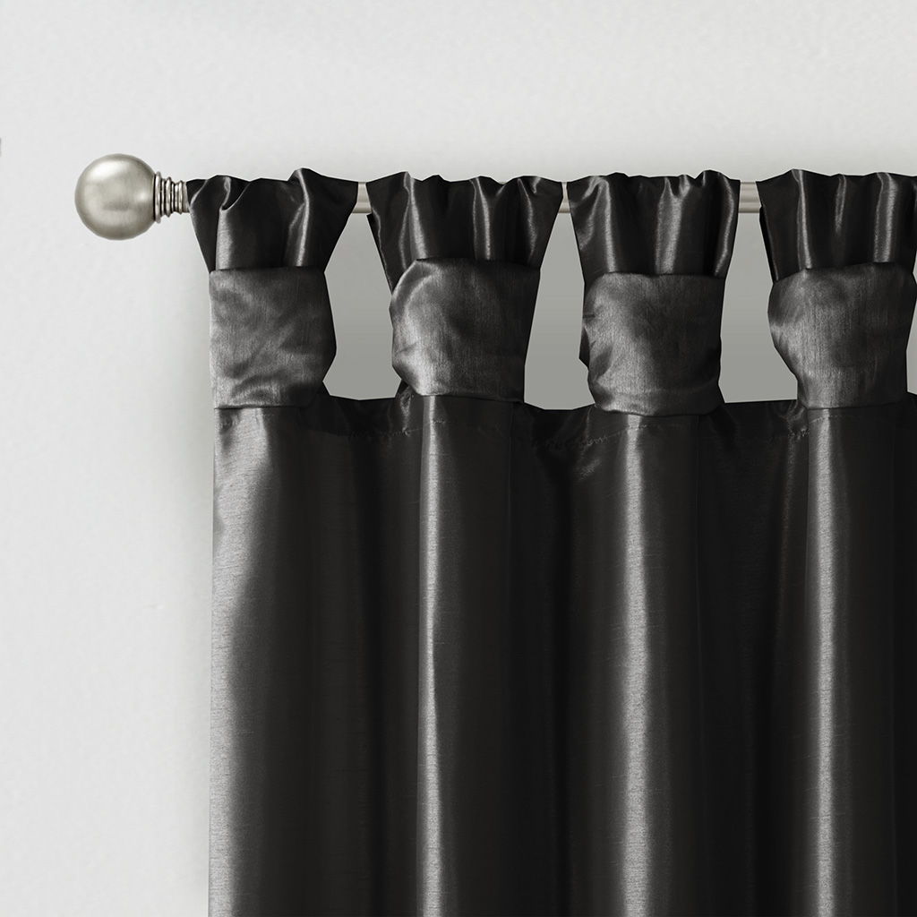 Emilia - Fabric Twist Tab Lined Window Curtain Panel - Black