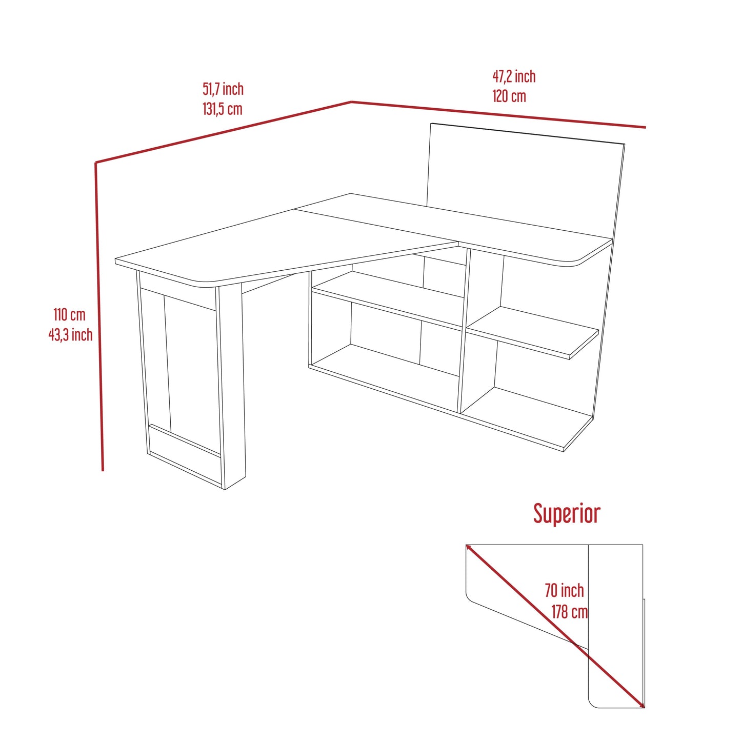 Masai Writing Computer Desk, Five Open Shelves -Smokey Oak