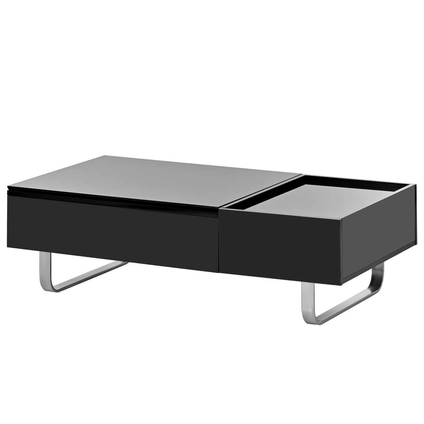 Multi-functional Coffee Table with Lifted Tabletop, Contemporary Cocktail Table with Metal Frame Legs, High-gloss Surface Dining Table for Living Room, Black