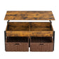 Metal coffee table,desk,with a lifting table,and hidden storage space.There were two removable wicker baskets that could be placed in any space such as the living room,color:brown with fire wood grain