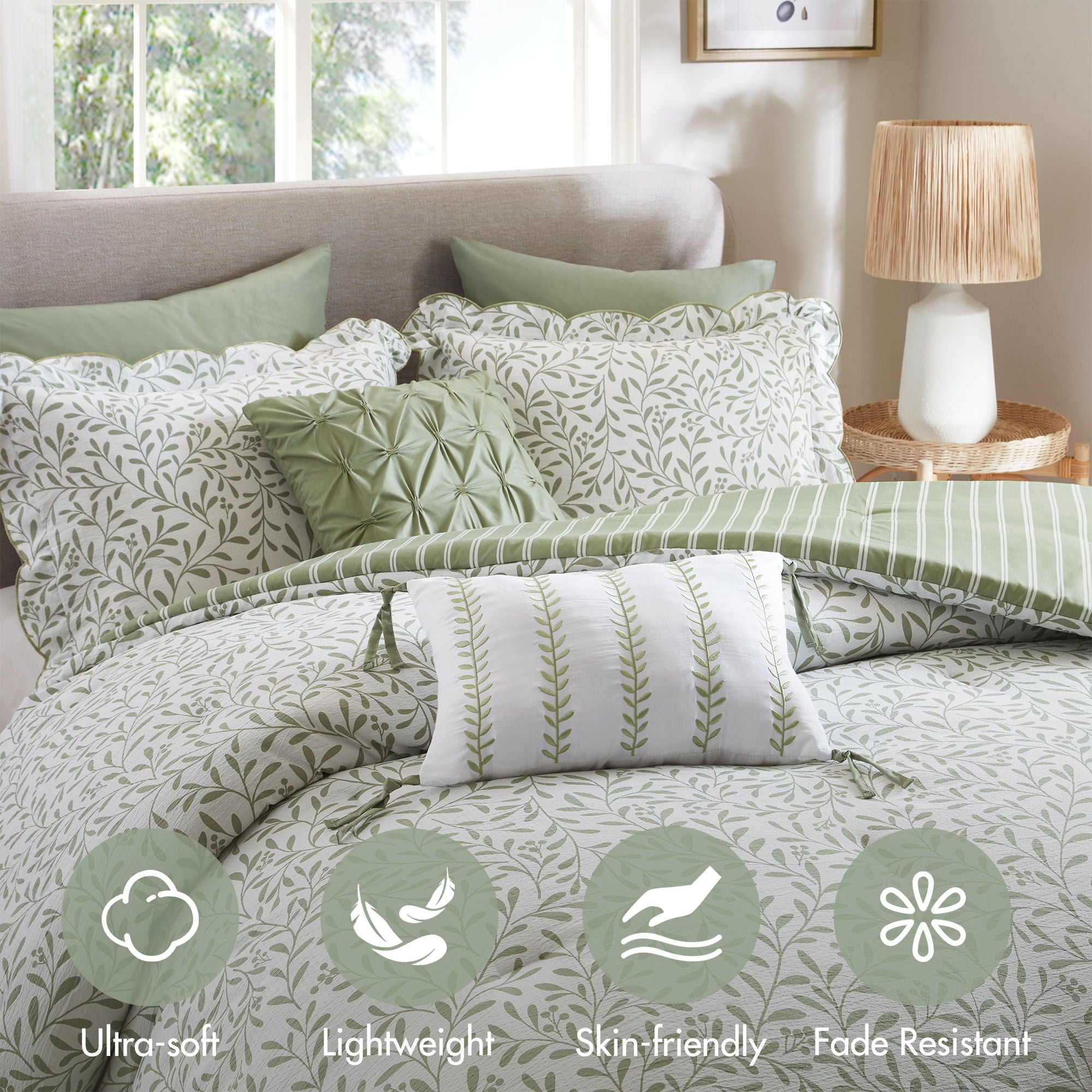 Darcy - 5 Piece King Print Comforter Set - Sage Green