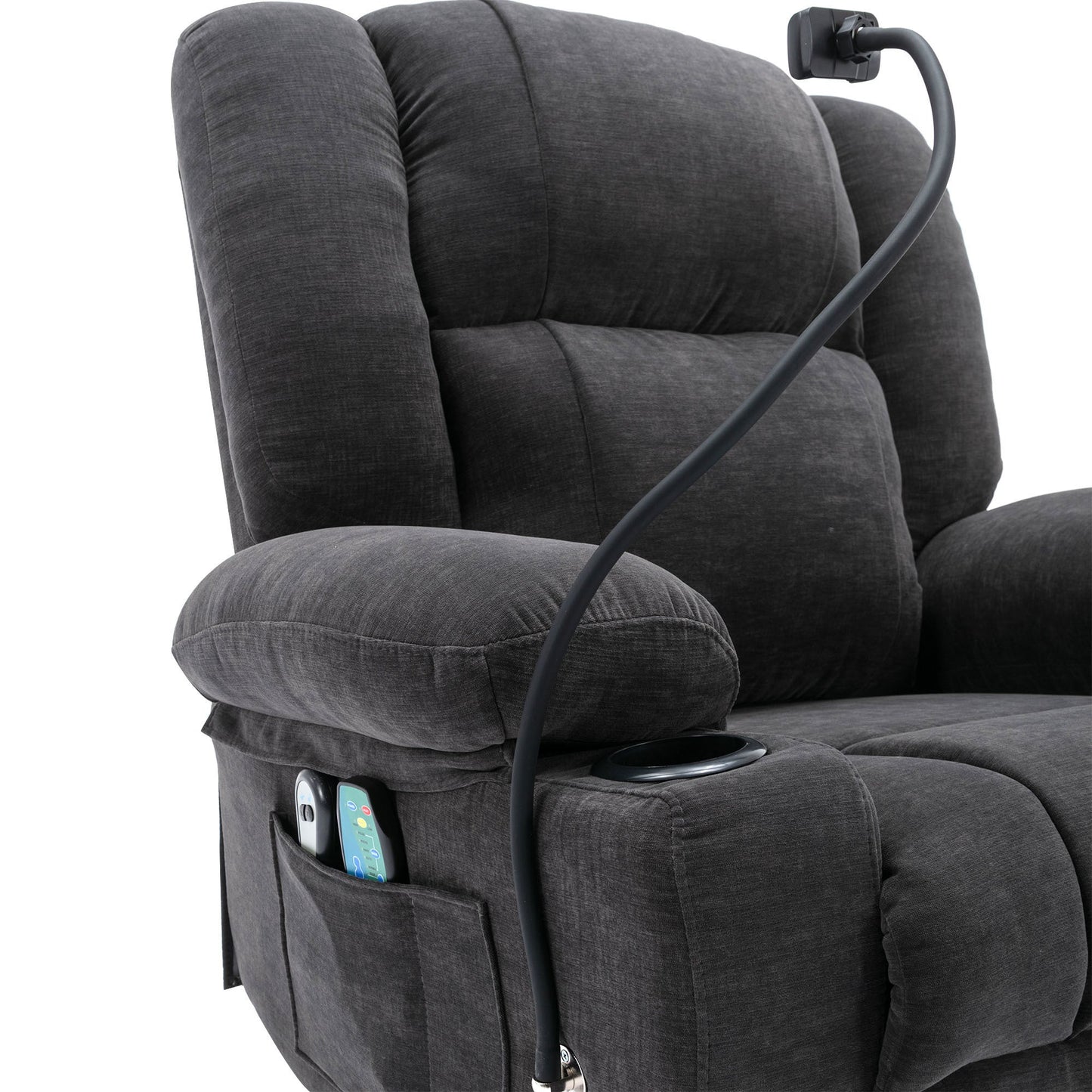 Power Lift Recliner Chair Electric Recliner for Elderly Recliner Chair with Massage and Heating Functions, Remote, Phone Holder Side Pockets and Cup Holders for Living Room, Black