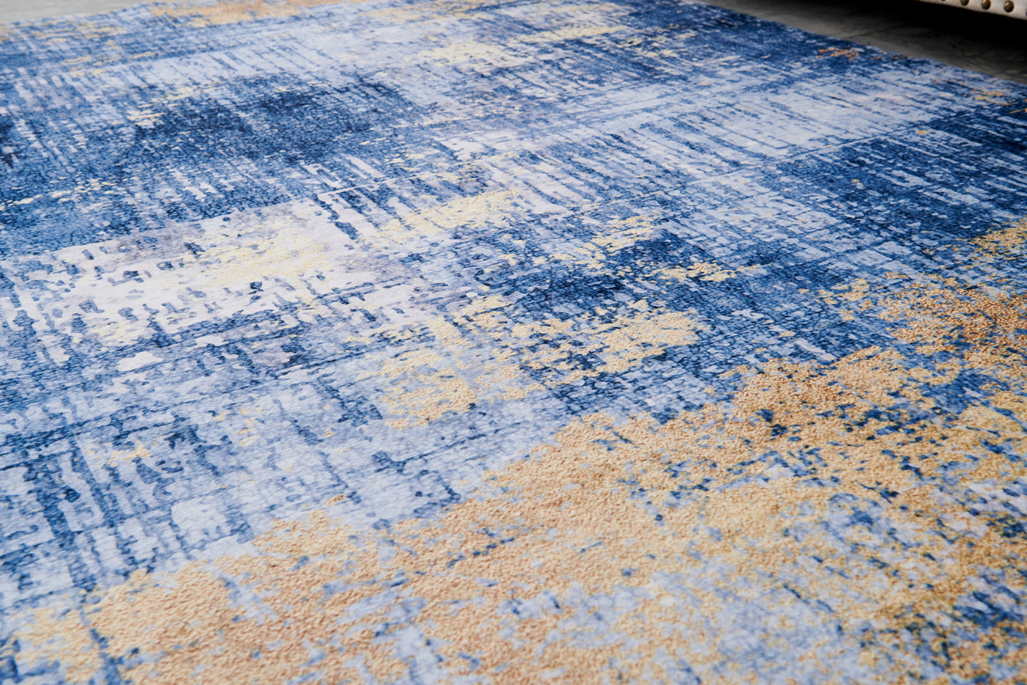 ZARA Collection Abstract Design Blue Gold Machine Washable Super Soft Area Rug