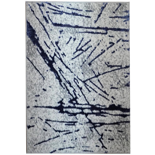 Shifra Luxury Area Rug in Gray with Navy Blue Abstract Design