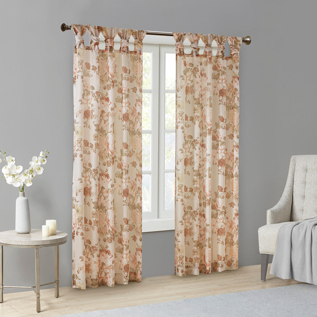 Printed Floral Twist Tab Top Voile Sheer Curtain