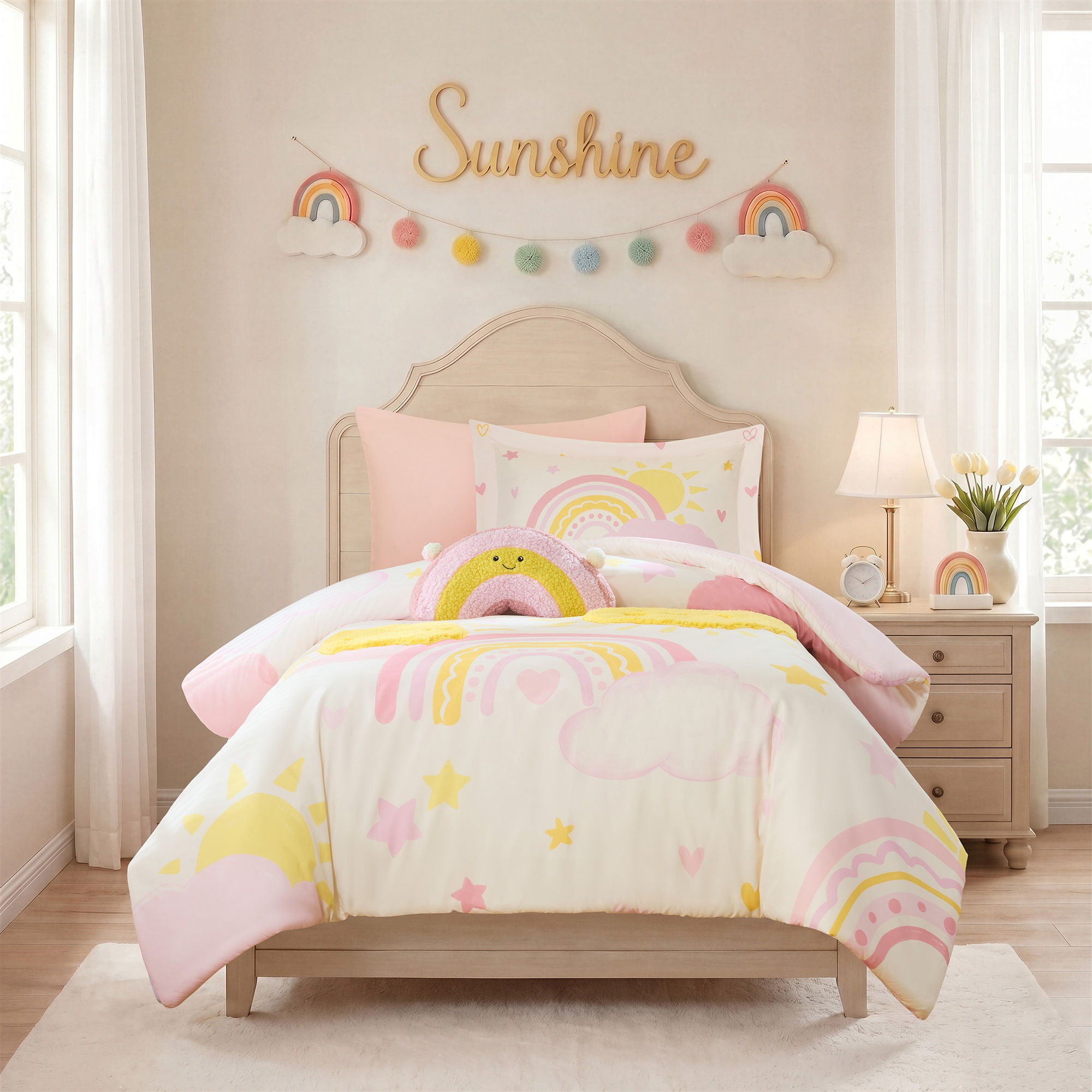 Sunshine - Twin Comforter Set - Pink / Yellow