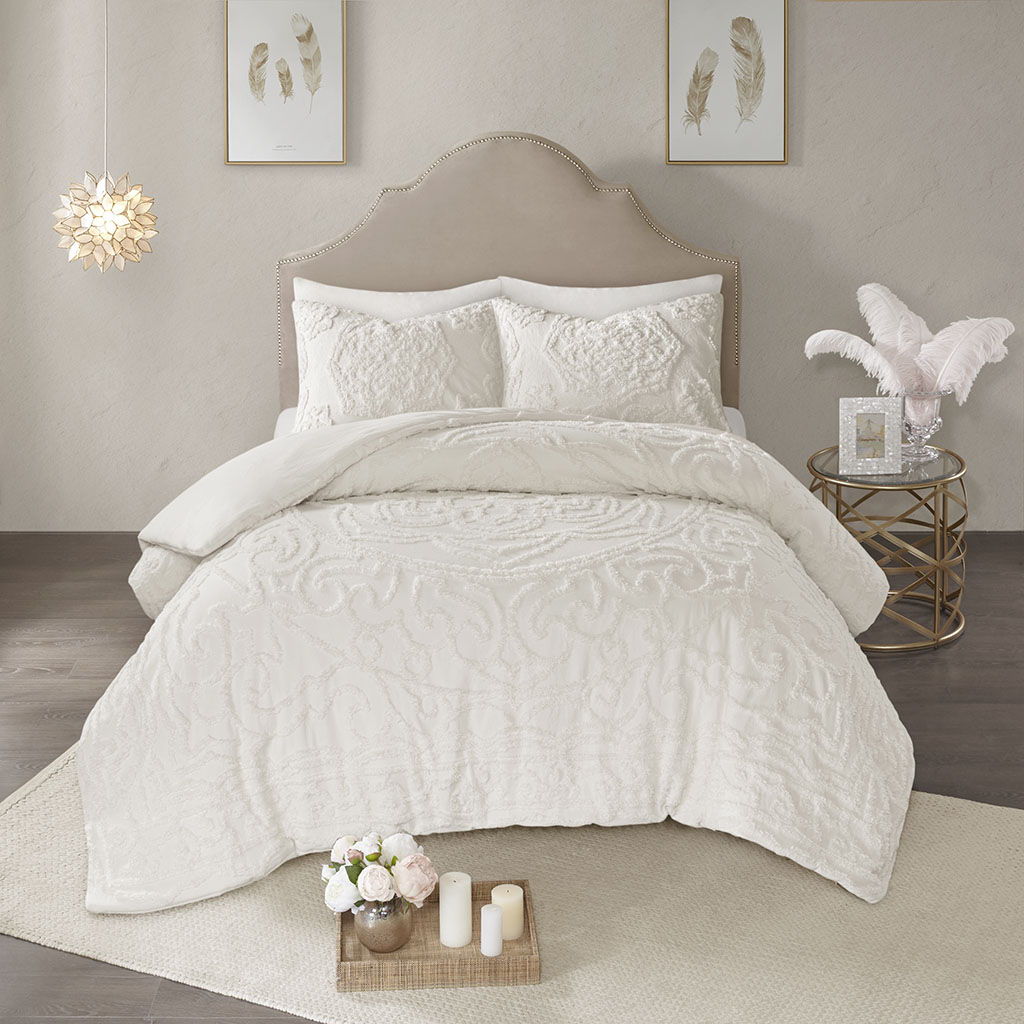 Laetitia - 3-Piece Tufted Medallion Duvet Cover Set - Off White