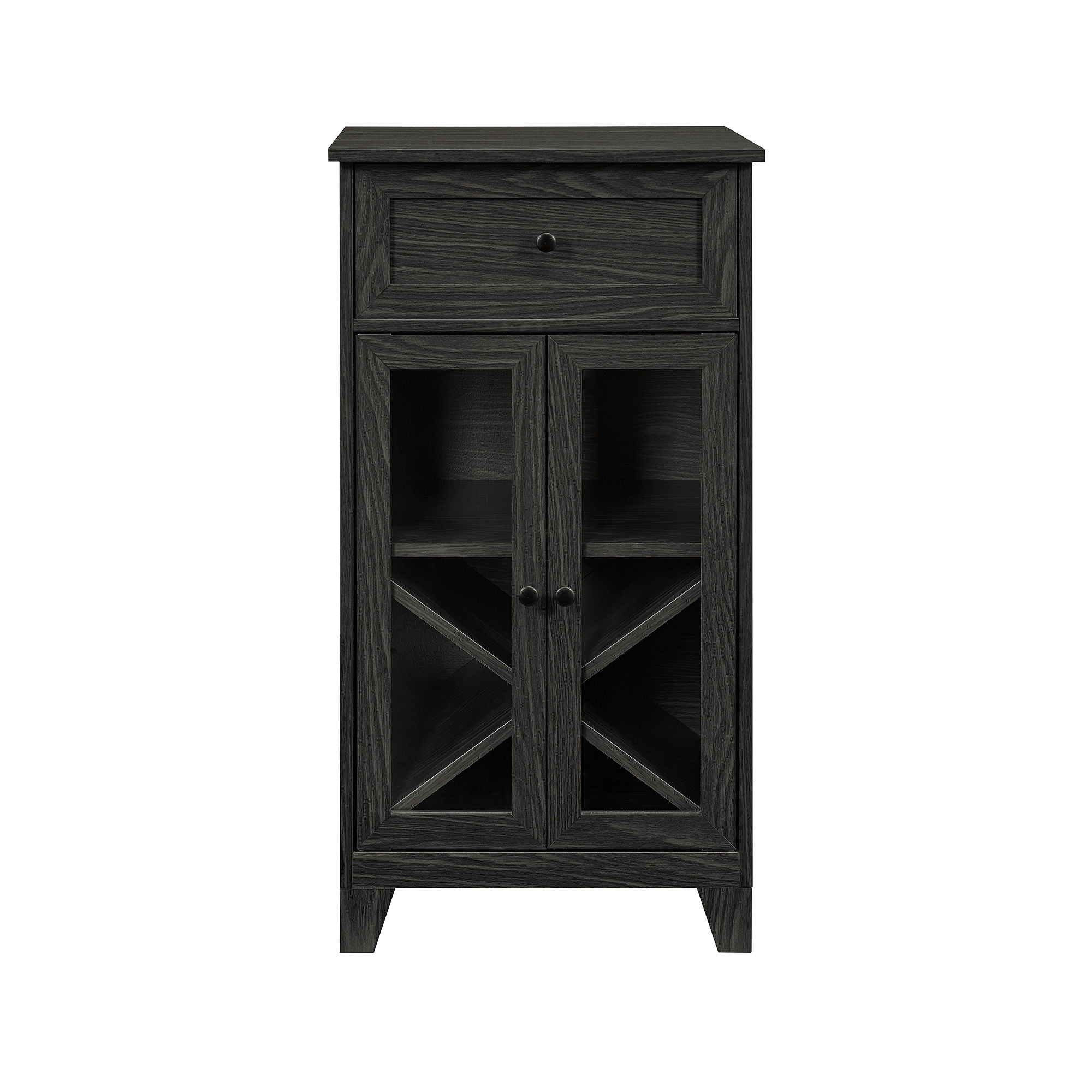 Classic Glass Door Bar Cabinet With Bottle Storage - Graphite