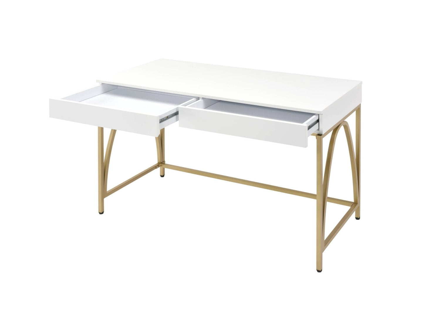 ACME Lightmane Vanity Desk  in White High Gloss & Gold Finish AC00900