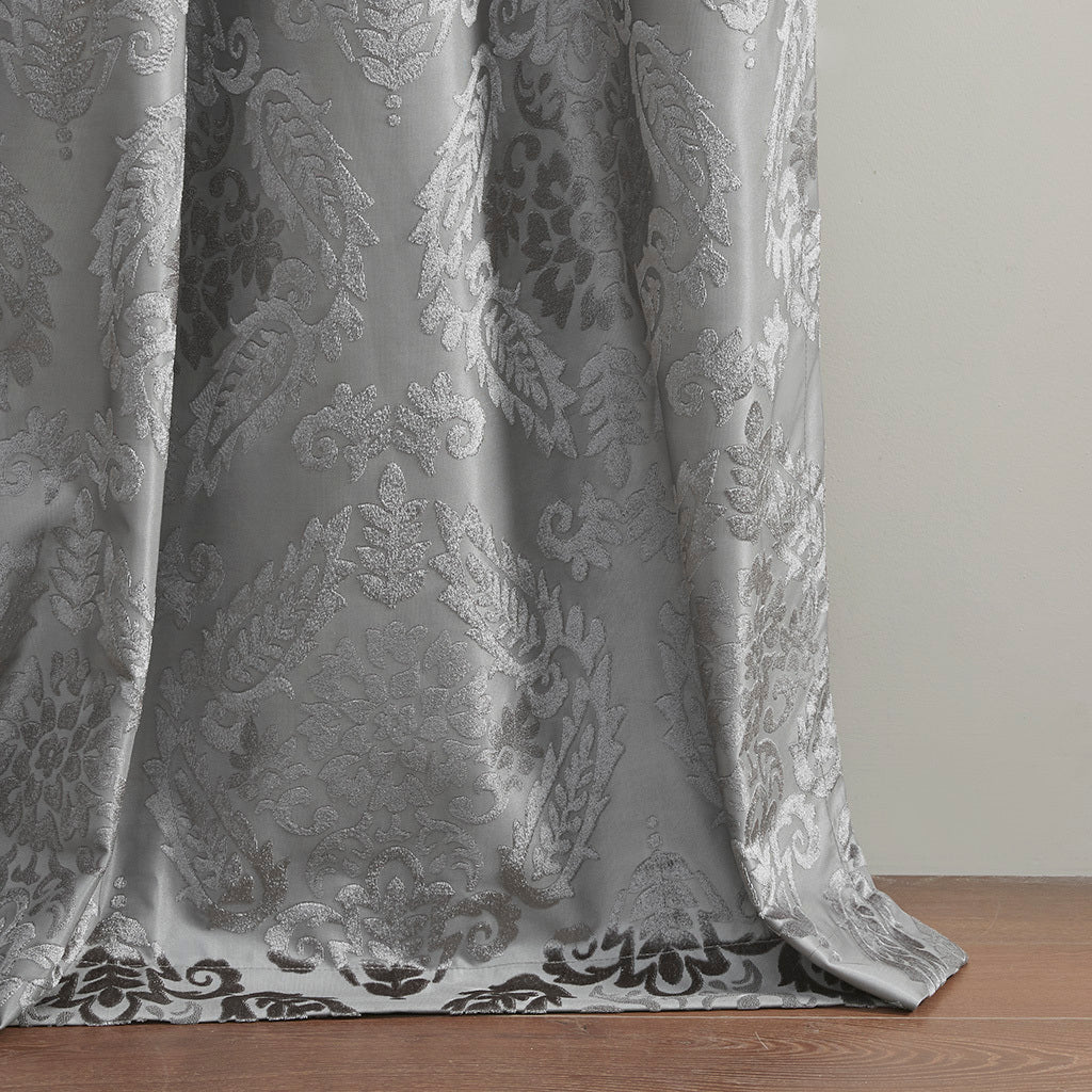 Knitted Jacquard Paisley Total Blackout Grommet Top Curtain Panel