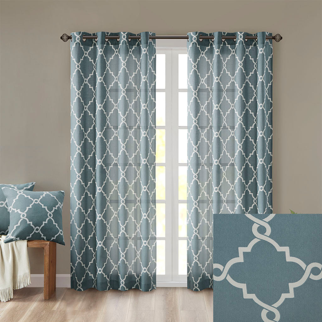 Fretwork Print Grommet Top Window Curtain Panel