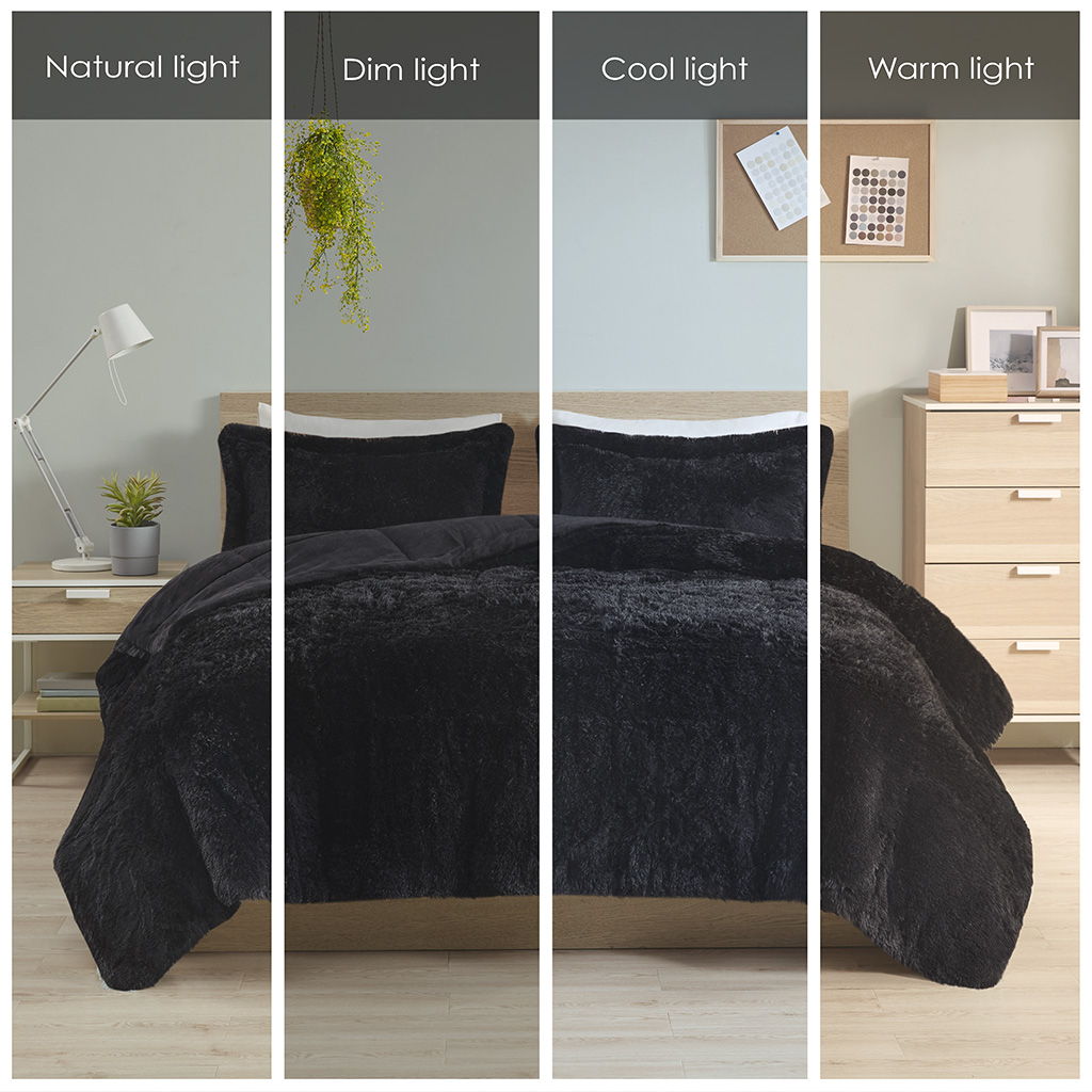 Malea - Shaggy Long Comforter Mini Set - Black