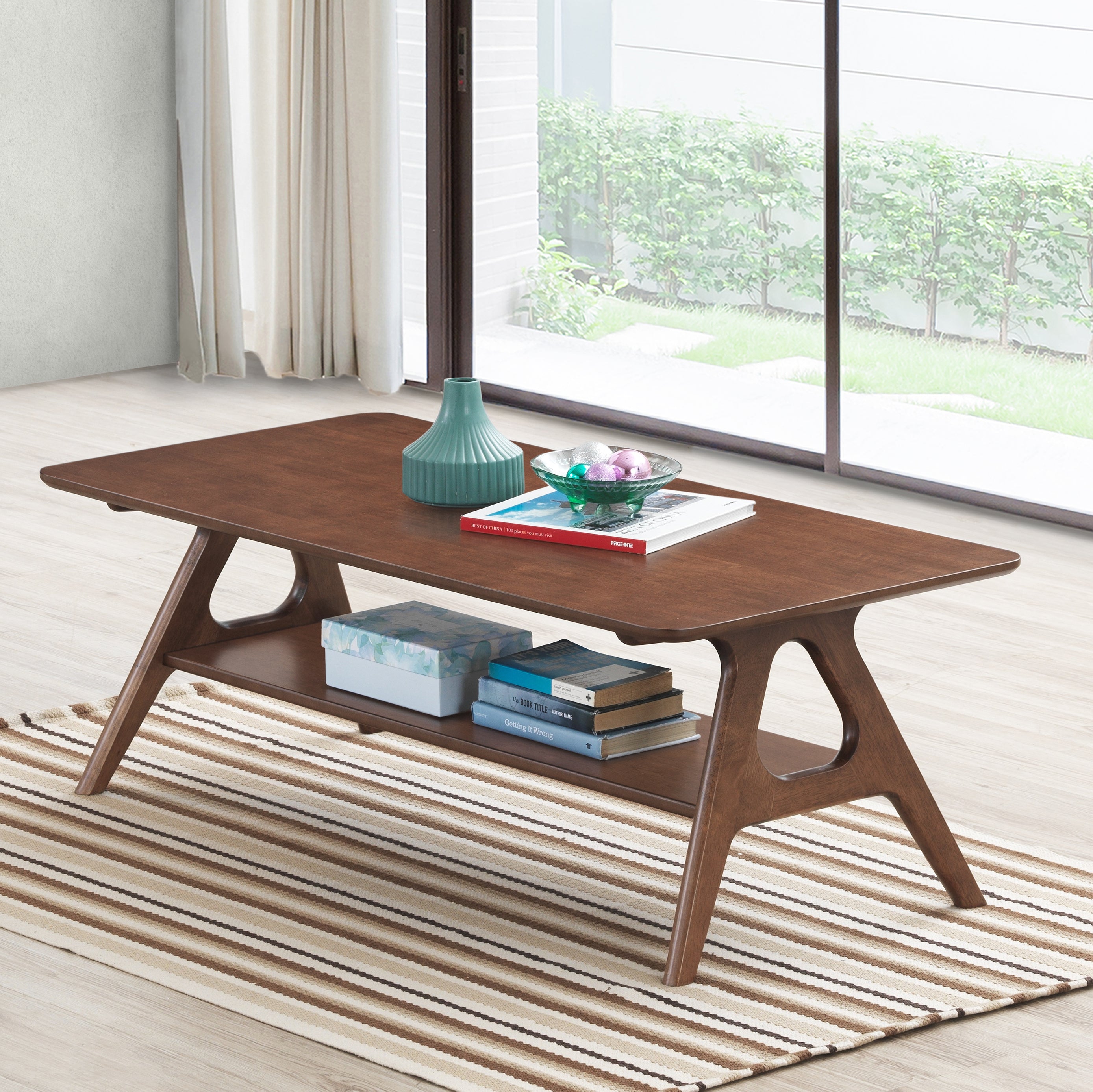 Arona Mid-Century Modern Wood Coffee Table with Shelf